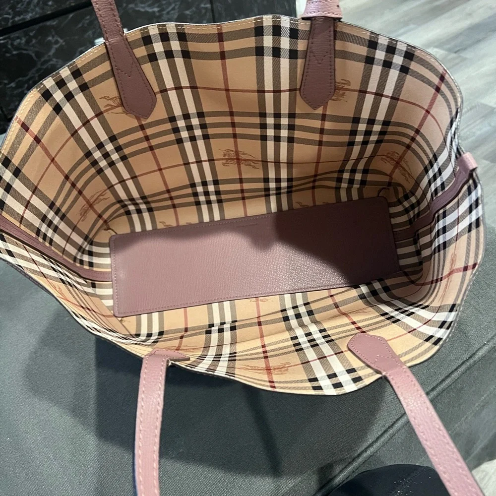 Burberry Beige and Pink Plaid Tote - Picture 7 of 8
